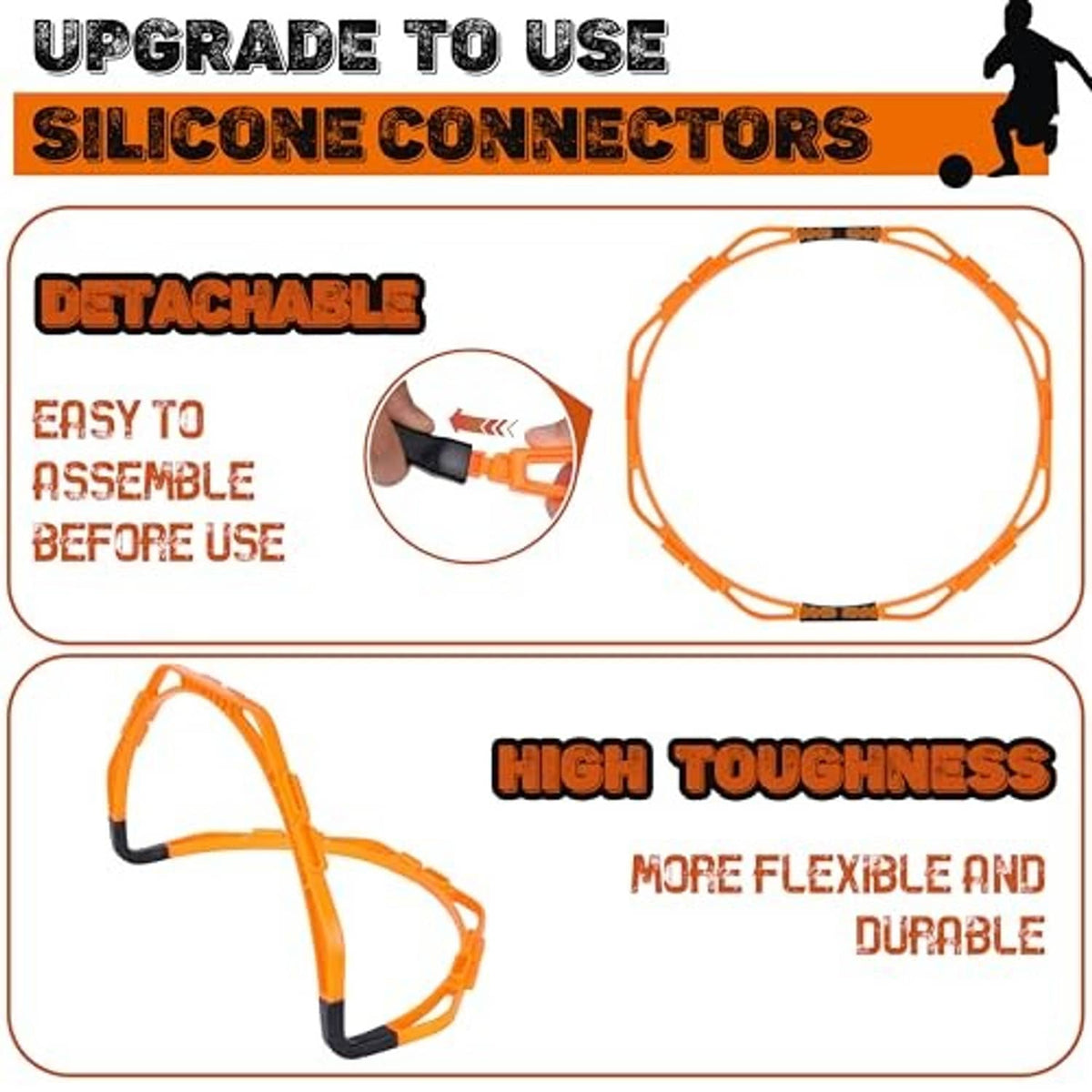 Octagonal agility ring set with orange hoops and black connector pads.