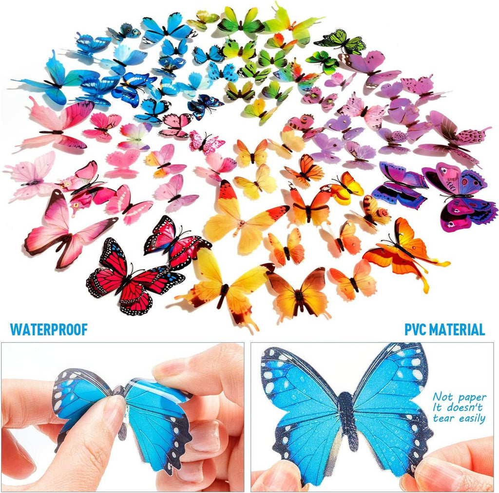Colorful 3D butterfly wall stickers in mixed pink, blue, green, and orange