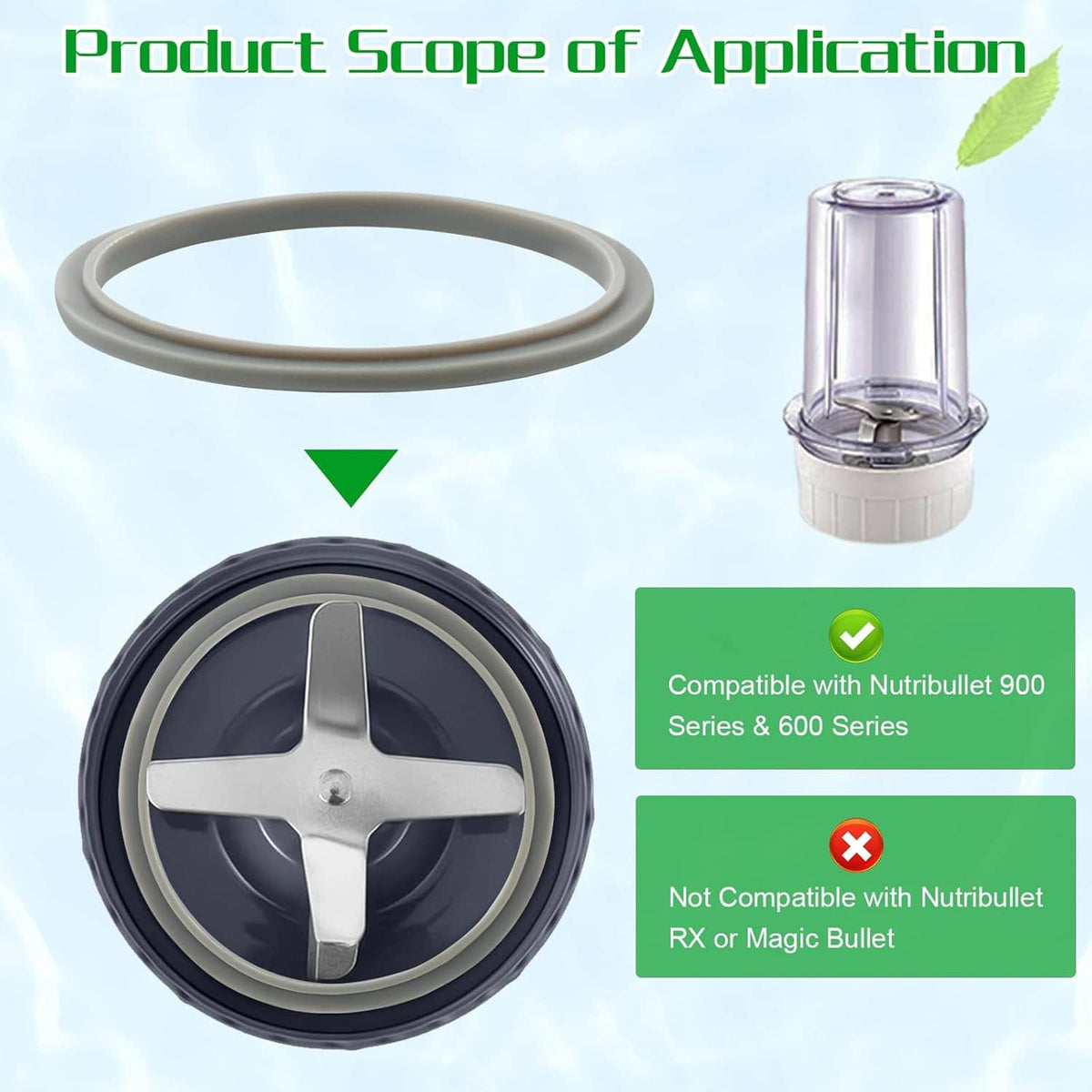 Grey rubber gasket seal ring with blender blade assembly