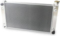 Aluminum radiator, 4-row, with side mounting brackets and inlet/outlet fitting on left