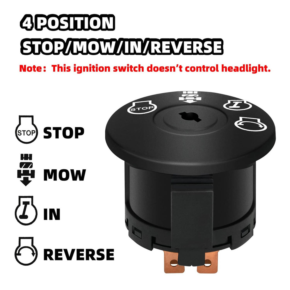 Black 4-position ignition switch knob with metal contact terminals