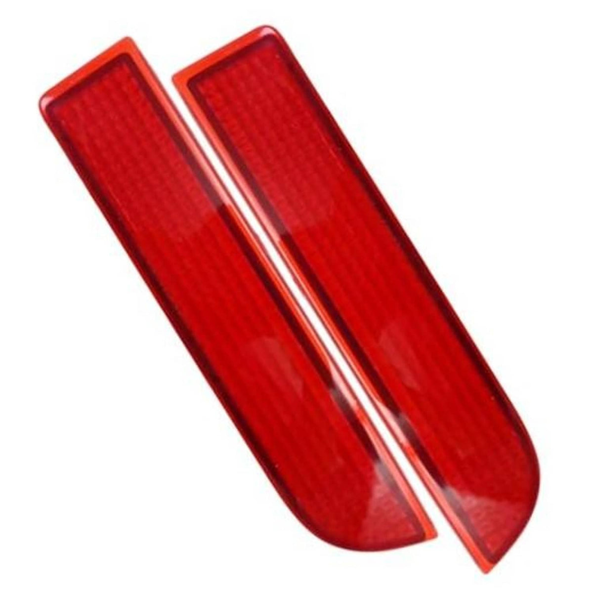 Pair of red rear bumper reflector replacement lights with textured lens and clear edge