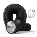 Black corrugated flexible duct with silver inner lining opening and two included clamps
