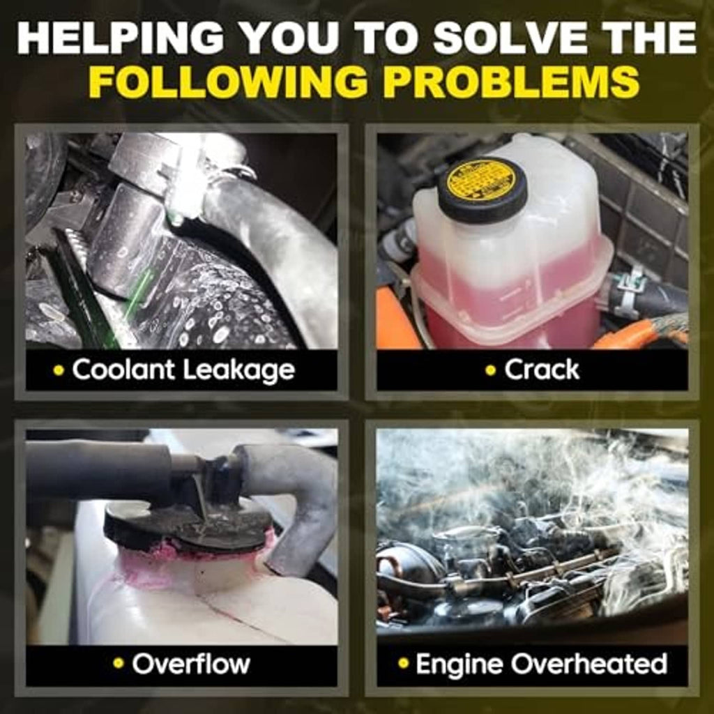 Engine coolant system issue examples with coolant container and reservoir images