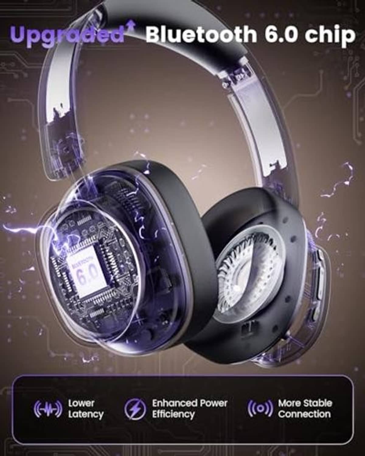 Black over-ear wireless noise-cancelling headphones, angled earcup close-up