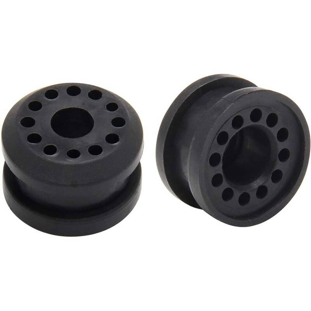 Pair of black grommet bushings with circular mounting holes