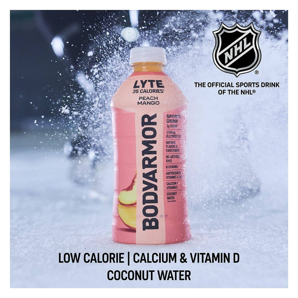 LYTE sports drink bottle in peach mango flavor with NHL logo, coconut water