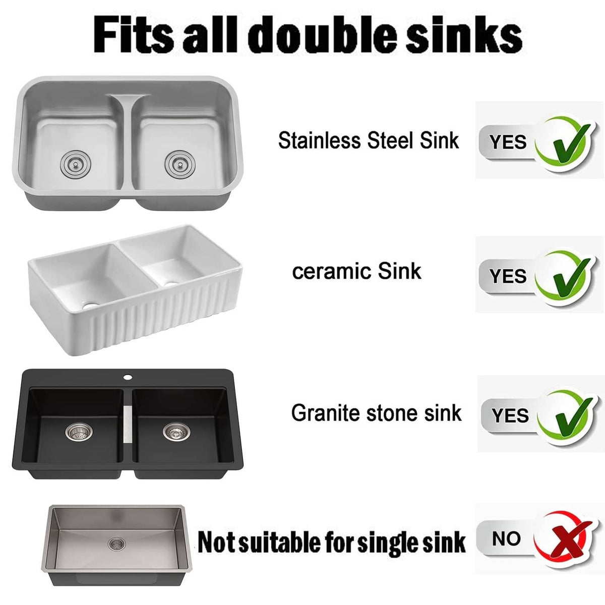 Dish wand holder designed for double sinks; black rack with U hooks