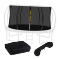 Black trampoline enclosure top net with curved pole sleeves and included tie straps