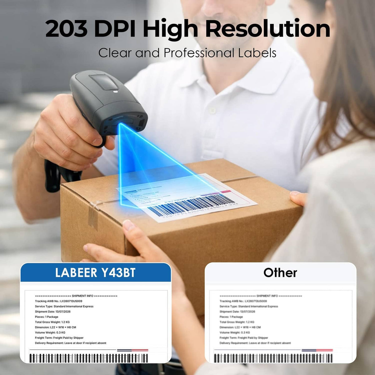 Wireless thermal label printer printing a clear 4x6 shipping label
