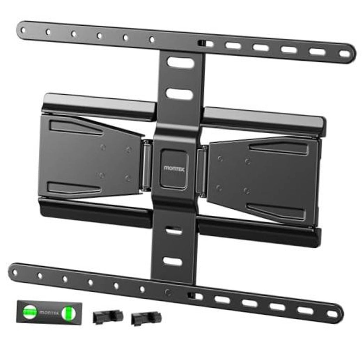 Ultra-slim dark metal TV wall mount bracket with mounting holes and locking plates