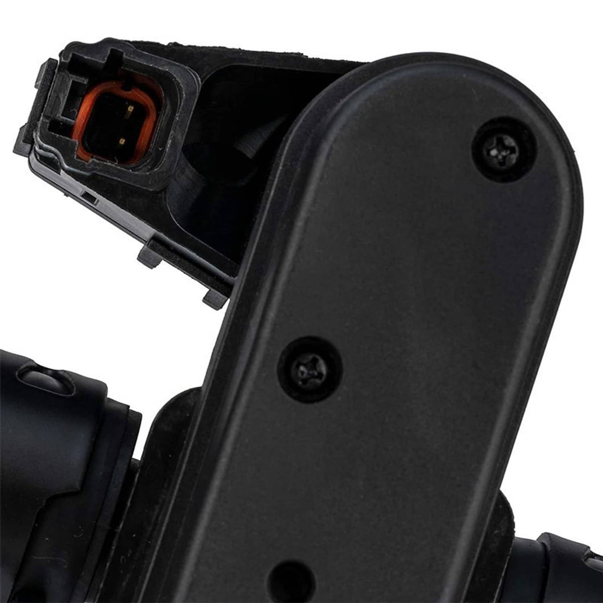 HVAC heater control valve cover with orange connector cavity and mounting screws