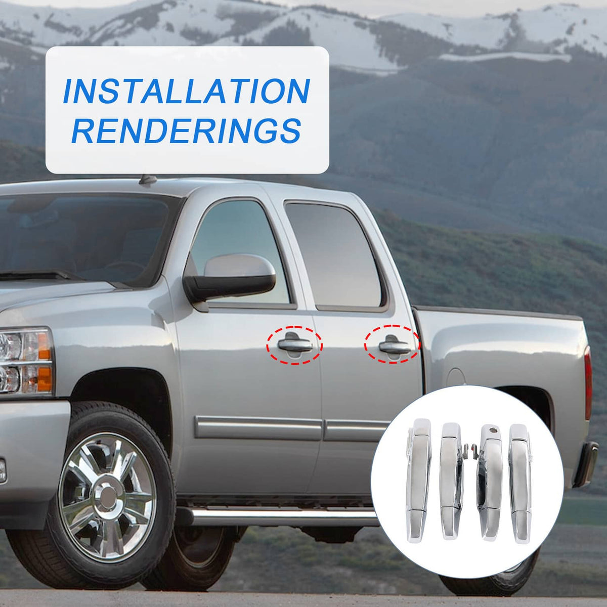 Chrome door handles set of four pieces for exterior mounting