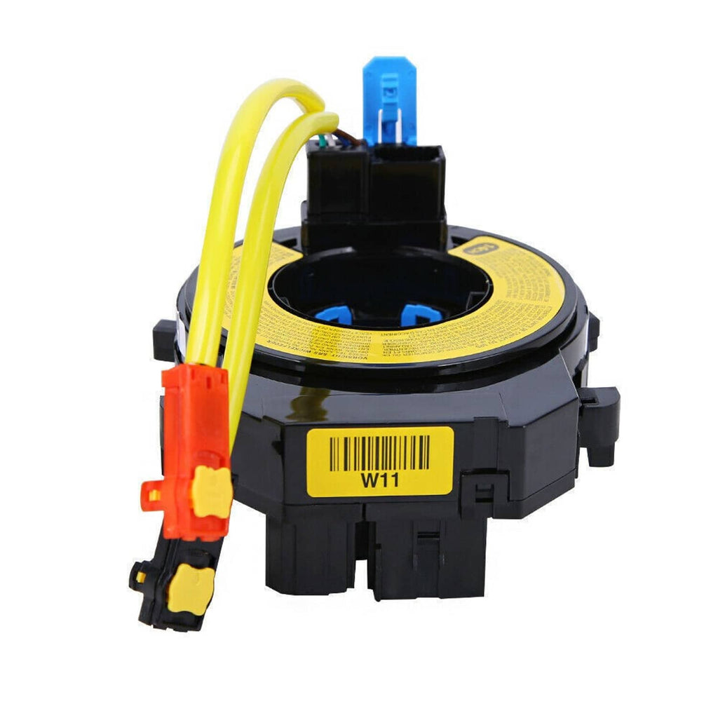 Clock spring spiral cable, black housing with yellow wires and orange/blue connectors