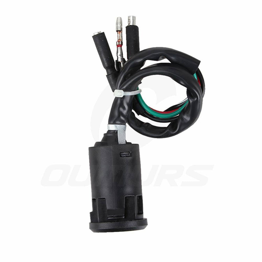 Ignition switch wiring connector with black plug housing and bundled wire leads
