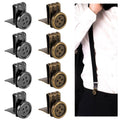 Metal no-sew suspender end clips with round button plates, black and bronze set