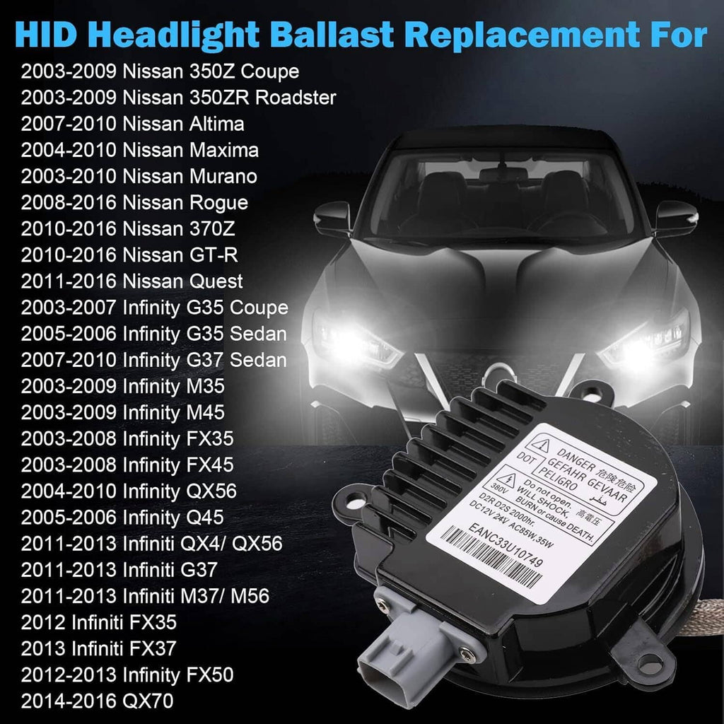 Black HID headlight ballast module for vehicle fitment with warning label