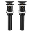 Matte black pop-up bathroom sink drain with overflow opening and circular stopper
