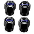 Set of 4 black hex tire valve stem caps with Volvo logo on top