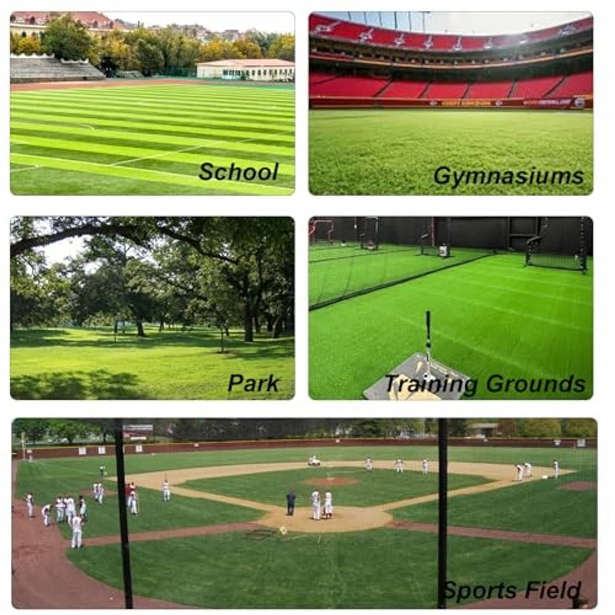 Strike zone training backdrop shown in outdoor sports field scenes, green grass and stadium views