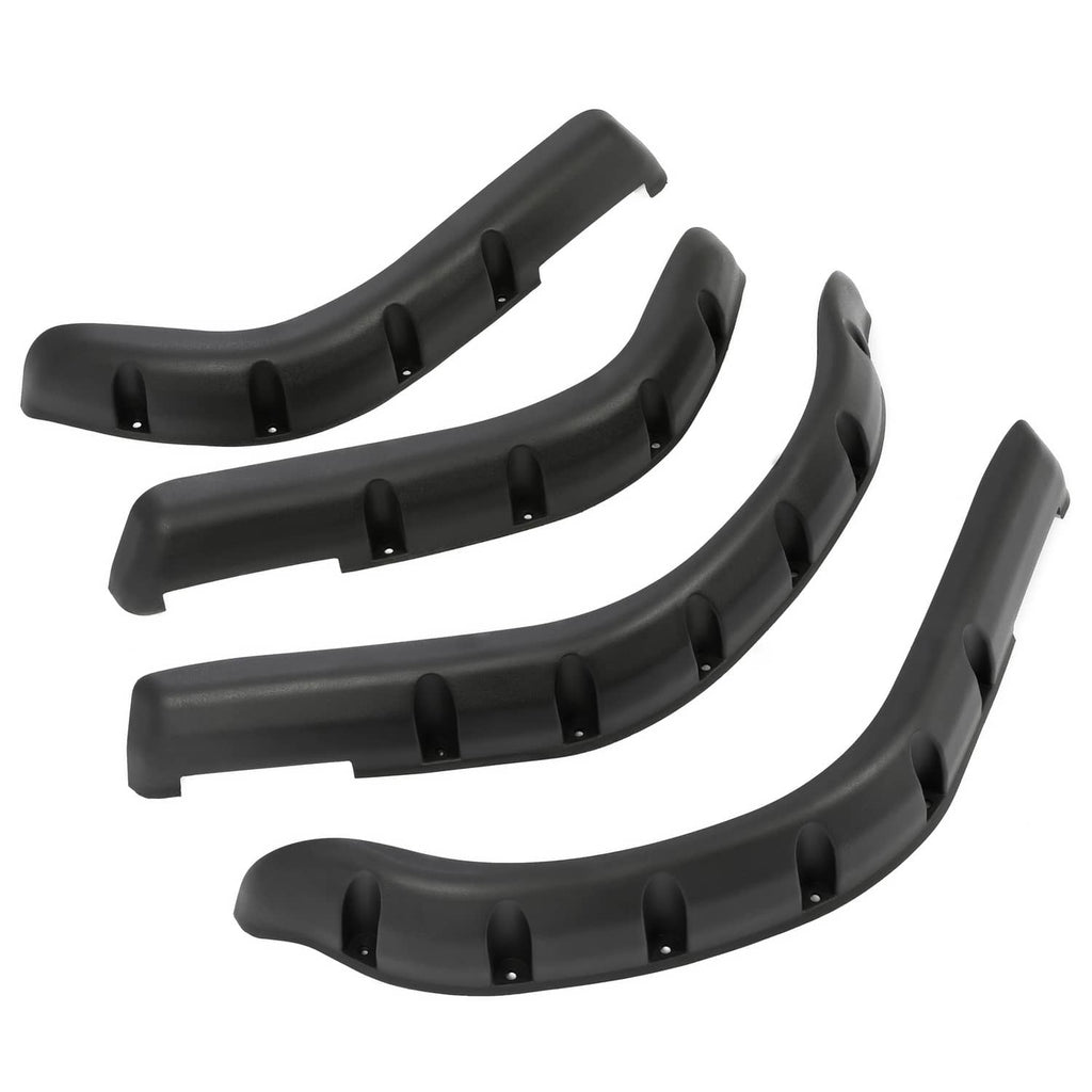 Black front and rear fender flare set, curved guards with mounting holes