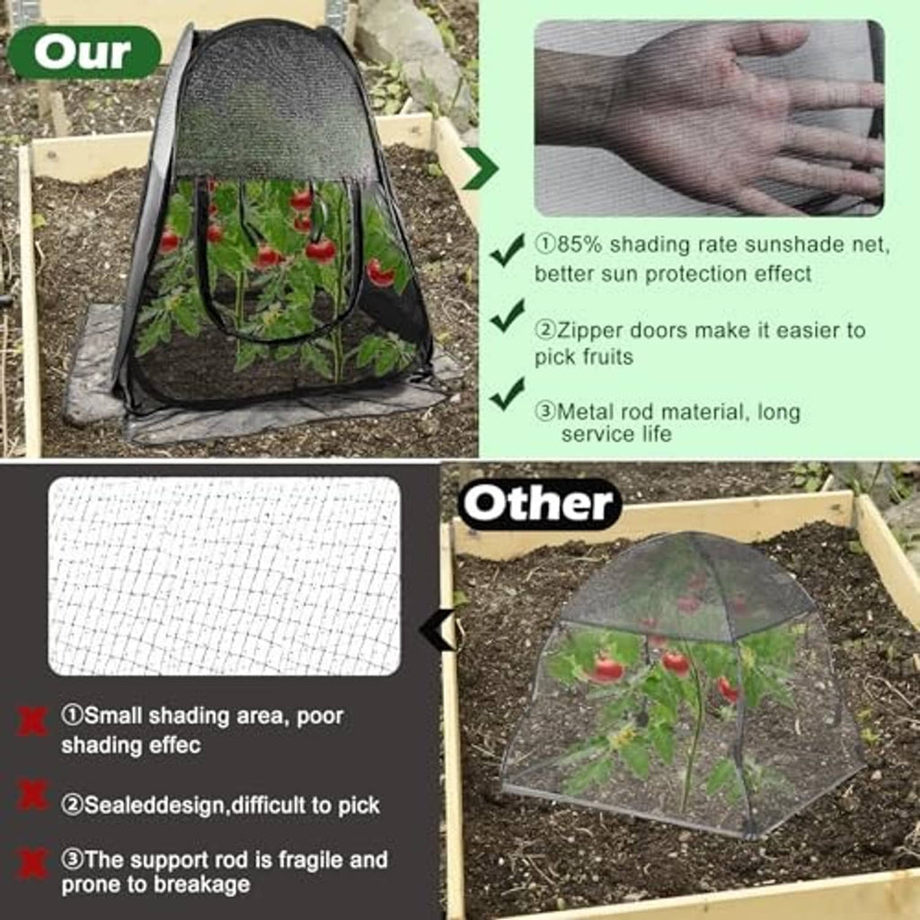 Black mesh plant shade tent with zip doors and metal support rod, includes round cover