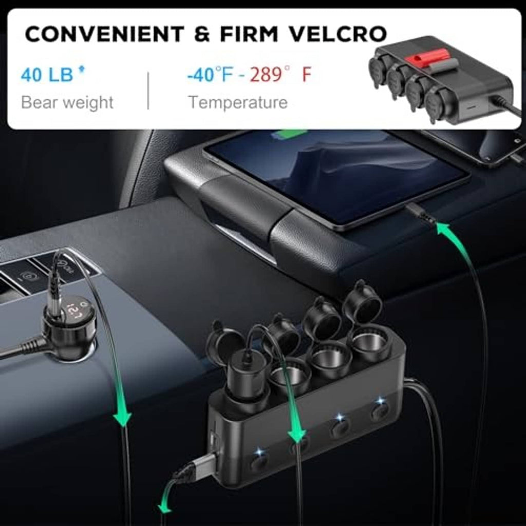 Car charging splitter with multiple round sockets and removable dust cover on top