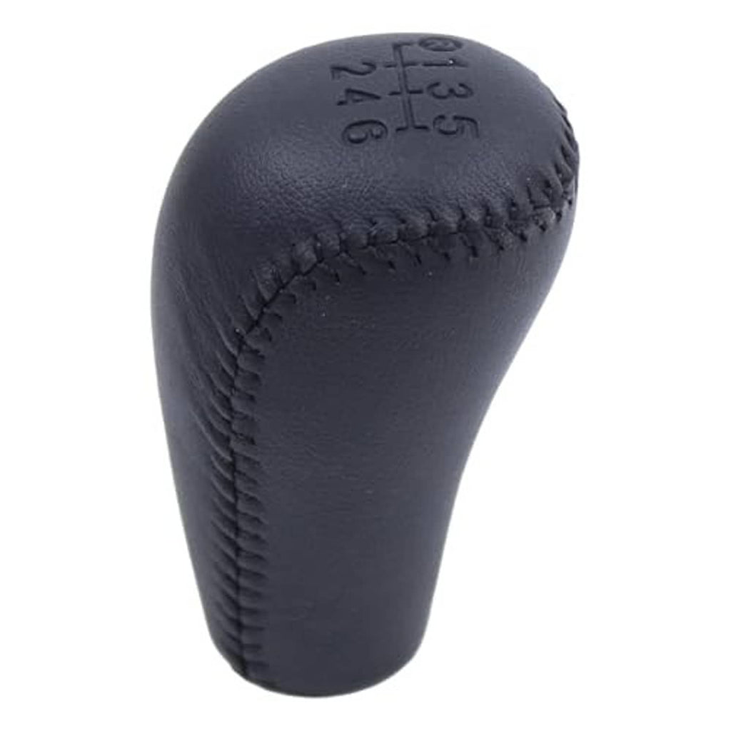 Leather gear shift knob top view with engraved 1–6 and R numbers