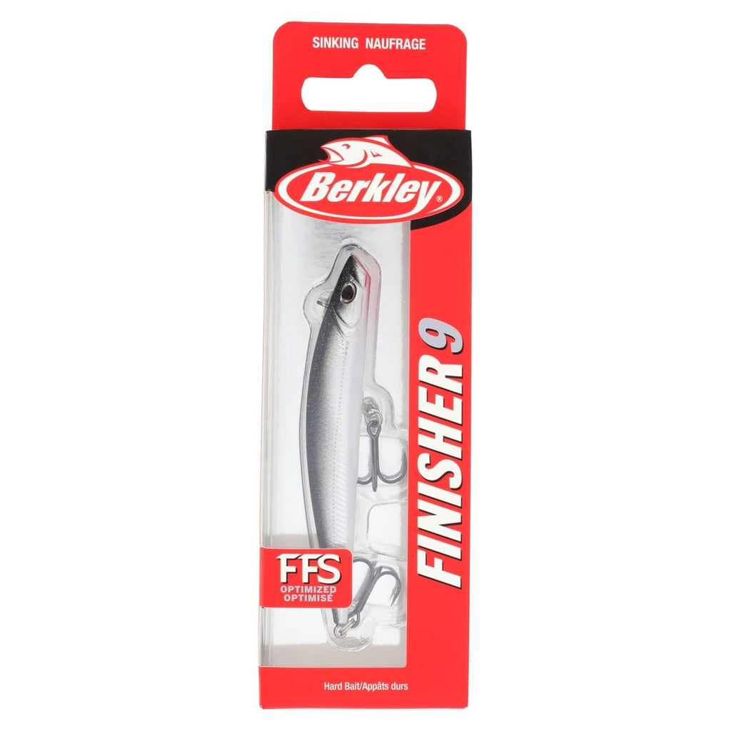 Berkley Finisher fishing lure package card with red header and lure window