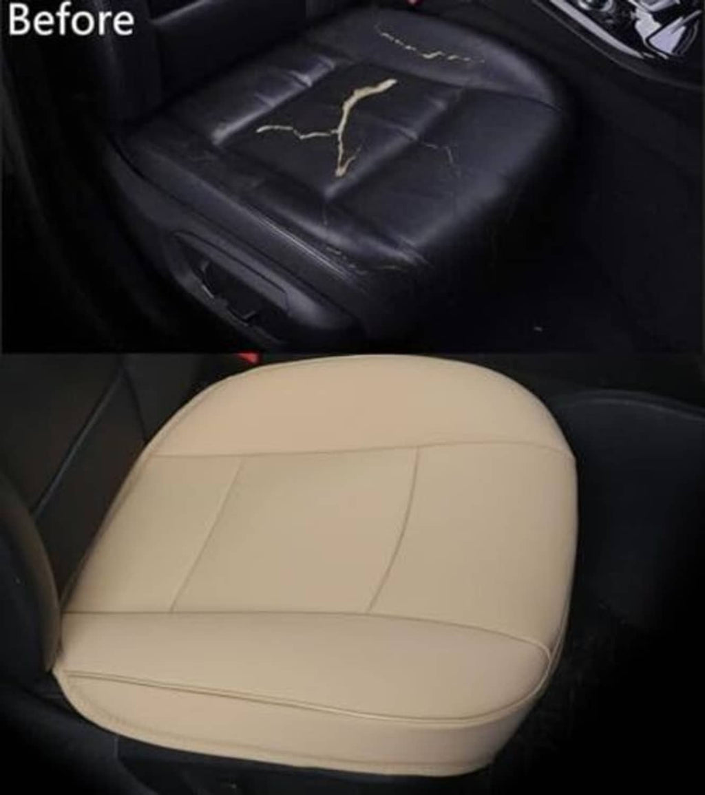 Beige PU leather car seat cover installed on a front seat cushion