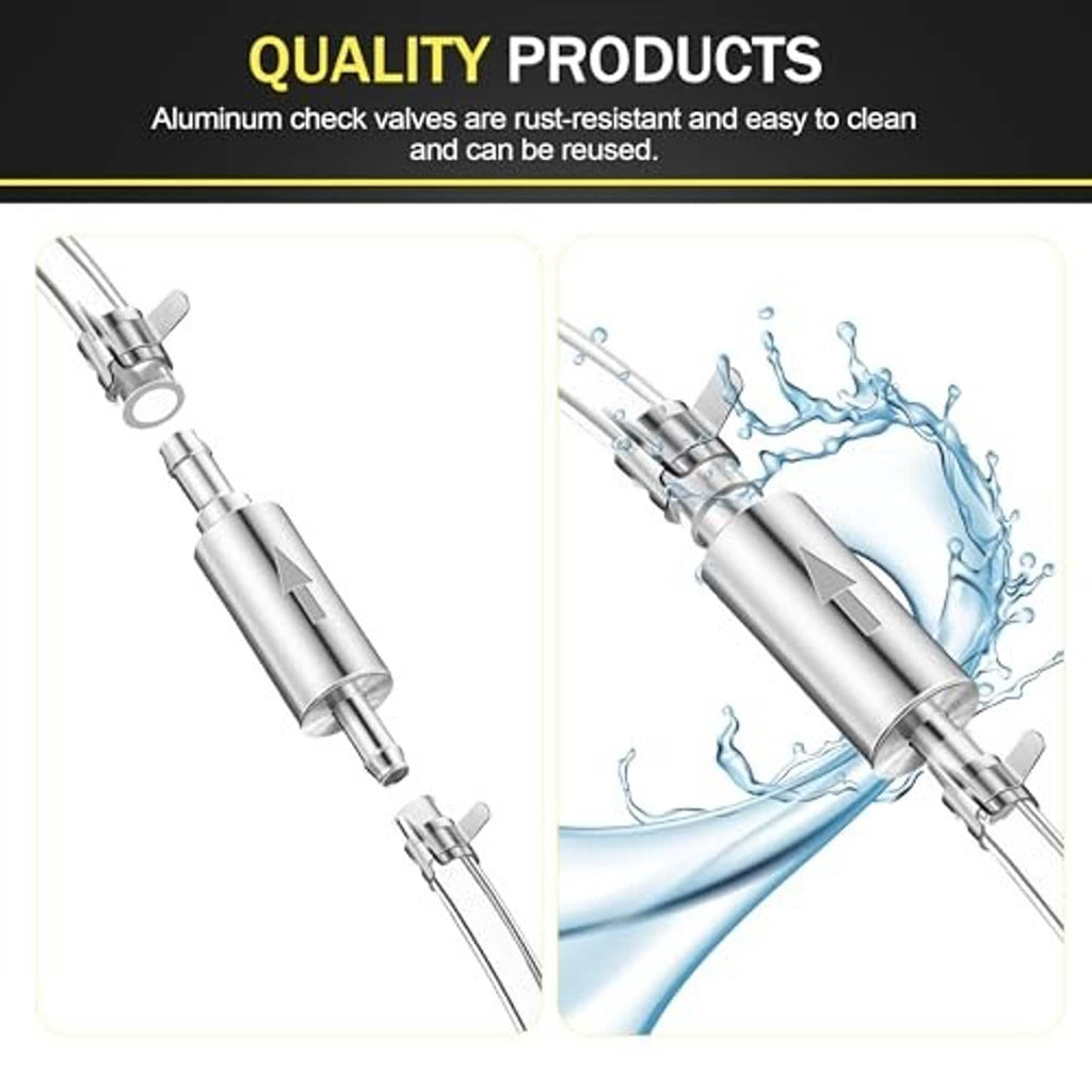 Aluminum check valve brake bleeder hose assembly with inlet and outlet valves