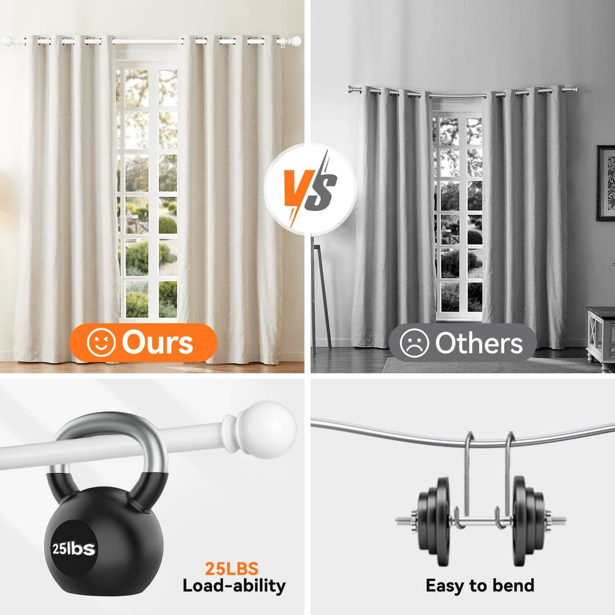 White curtain rod with finial and bracket set for wall mounting