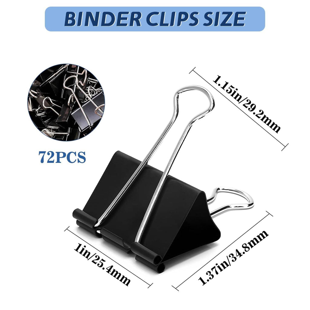 Black medium binder clip with metal spring handle and clamp base, close-up
