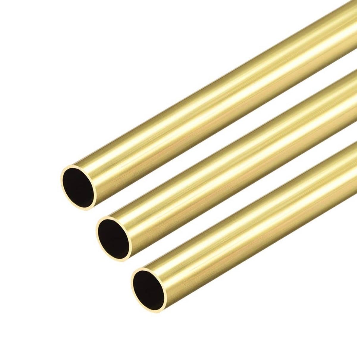 Brass round metal tube bundle with open circular ends, smooth cylindrical shape