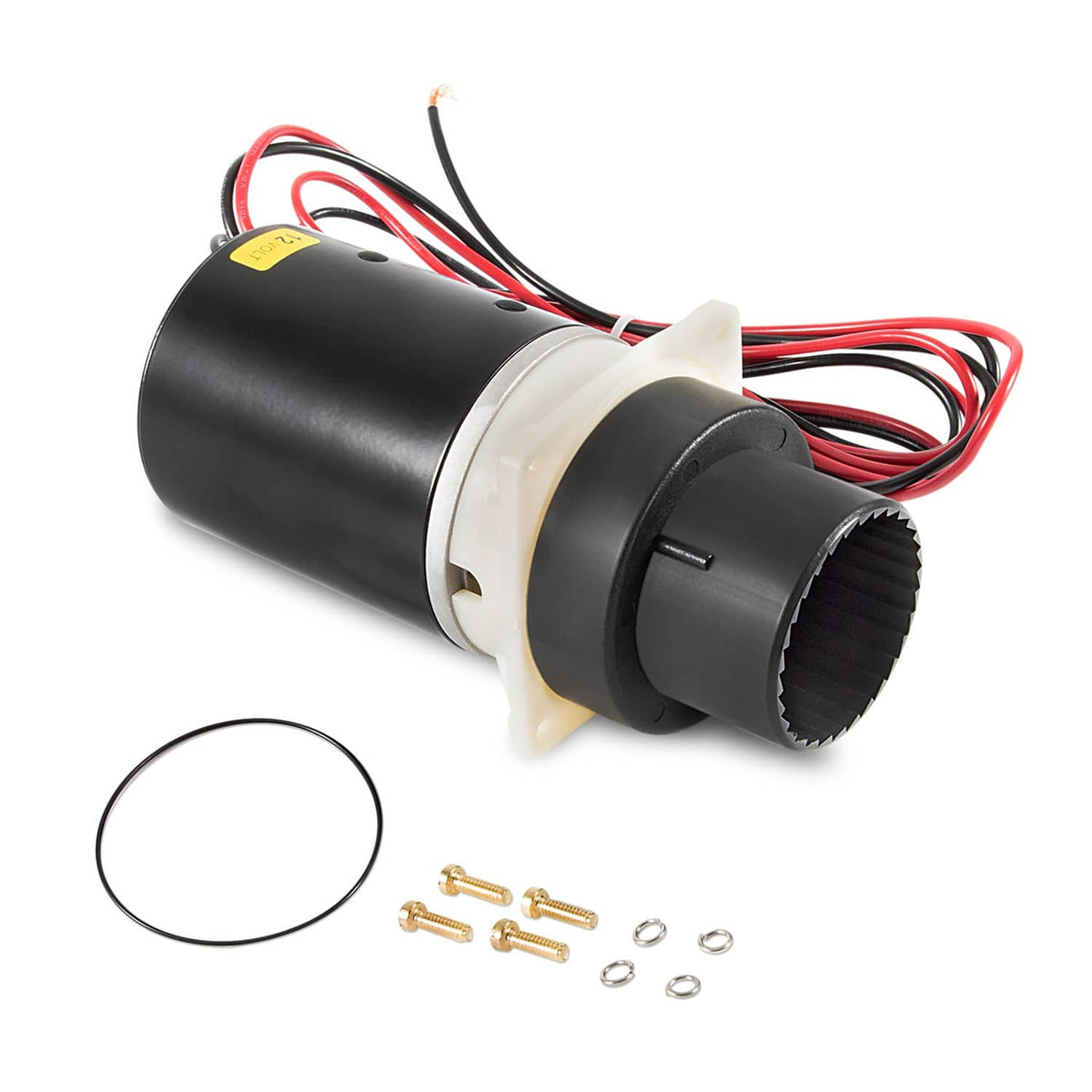 12V marine toilet pump assembly kit with wiring, mounting parts, and gasket ring