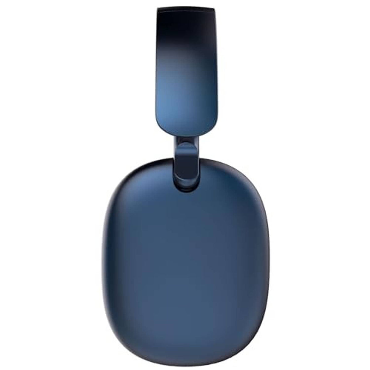 Blue over-ear headphone ear cup with padded cushion and folding hinge