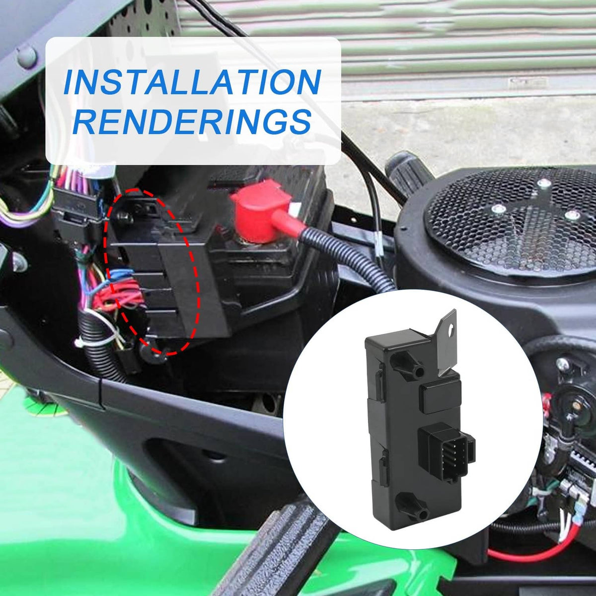 Black ECU module inset with multi-pin connector, shown for wiring installation