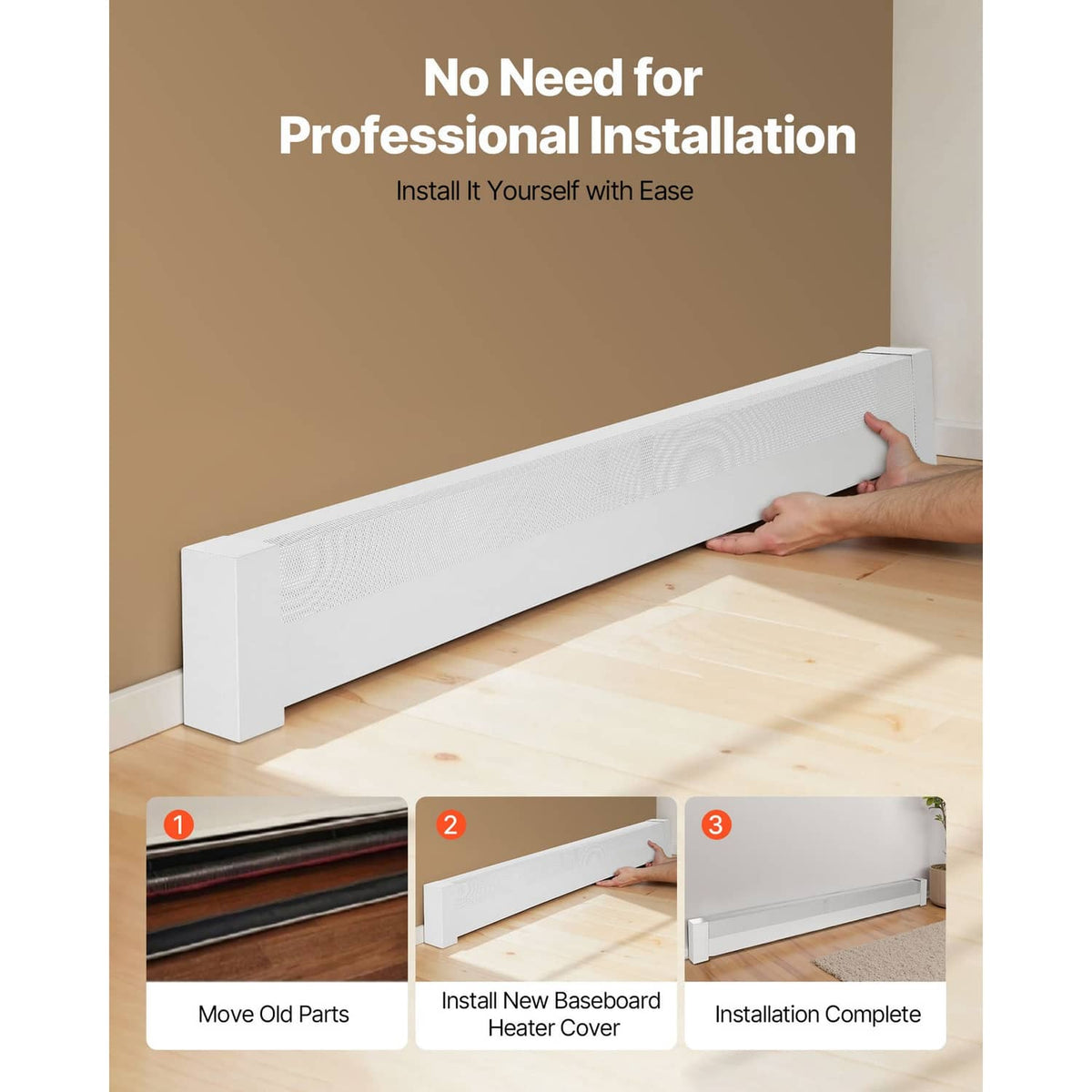 White baseboard heater cover for easy DIY installation