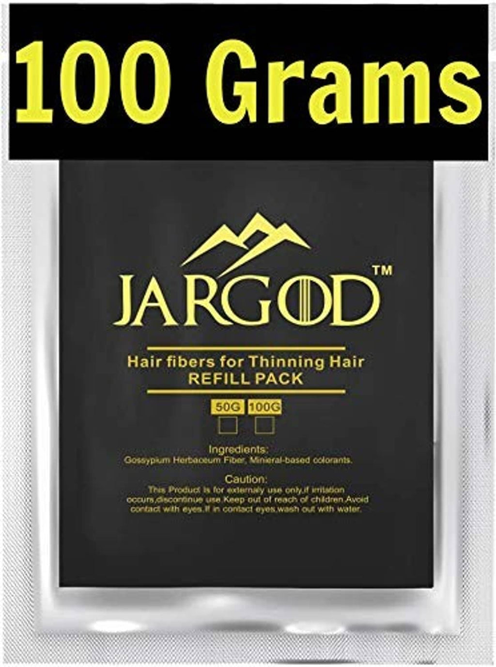 JARGOD hair fibers refill pack, black pouch in silver foil sleeve, 100 grams
