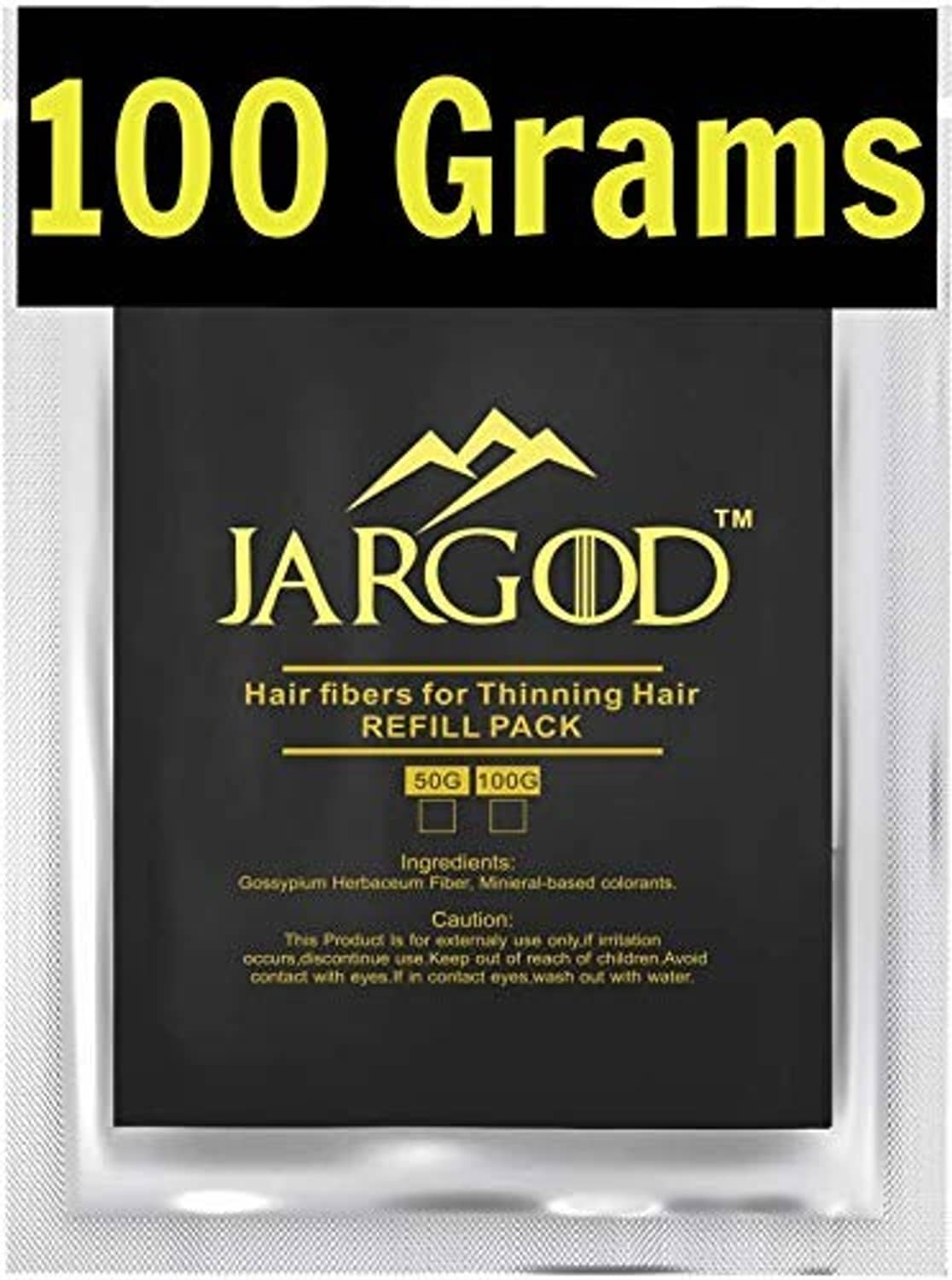 JARGOD hair fibers refill pack, black pouch in silver foil sleeve, 100 grams