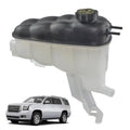 Coolant expansion reservoir tank with black cap and side outlet hose fittings