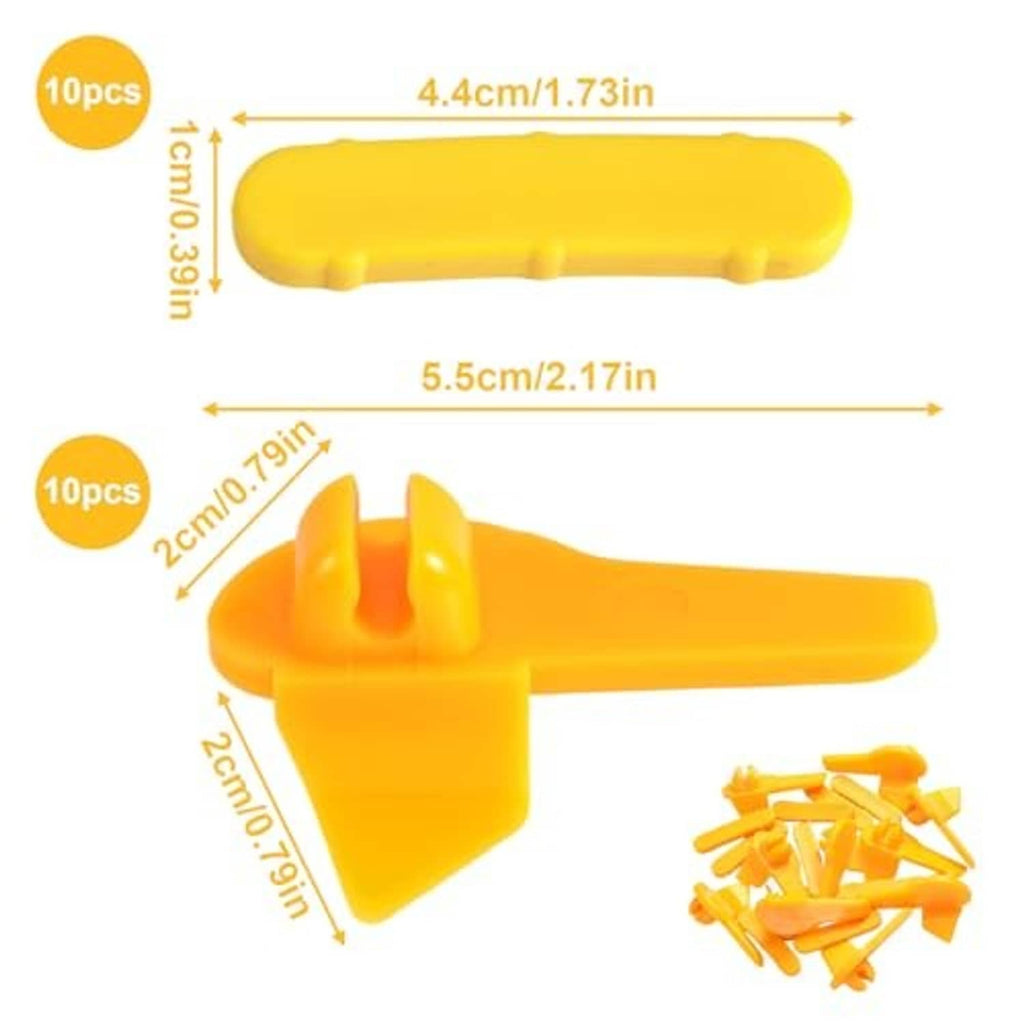 Yellow plastic tire rim protector insert, side prongs and rounded top bar with size markers