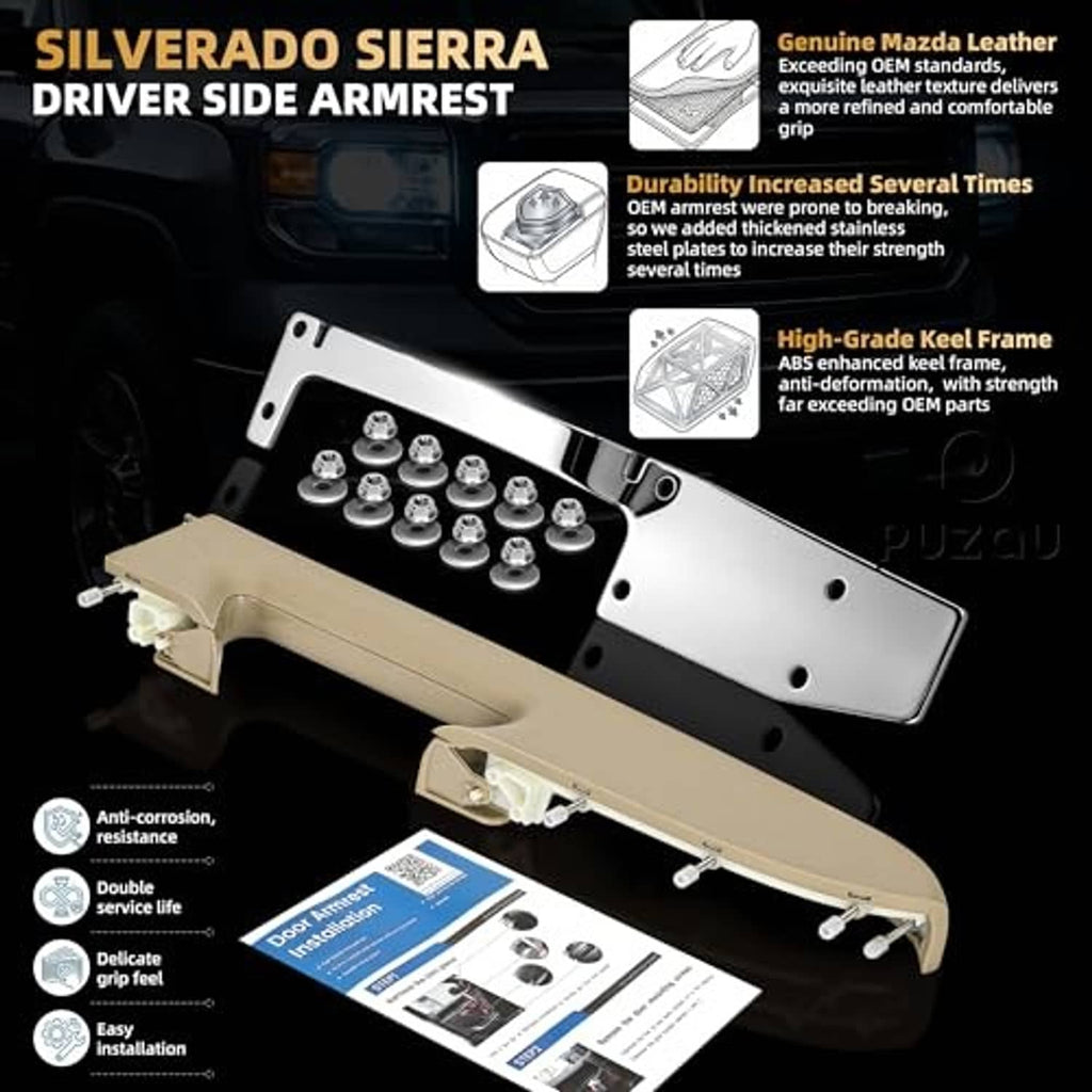 Beige armrest repair kit with mounting plate and hardware bolts