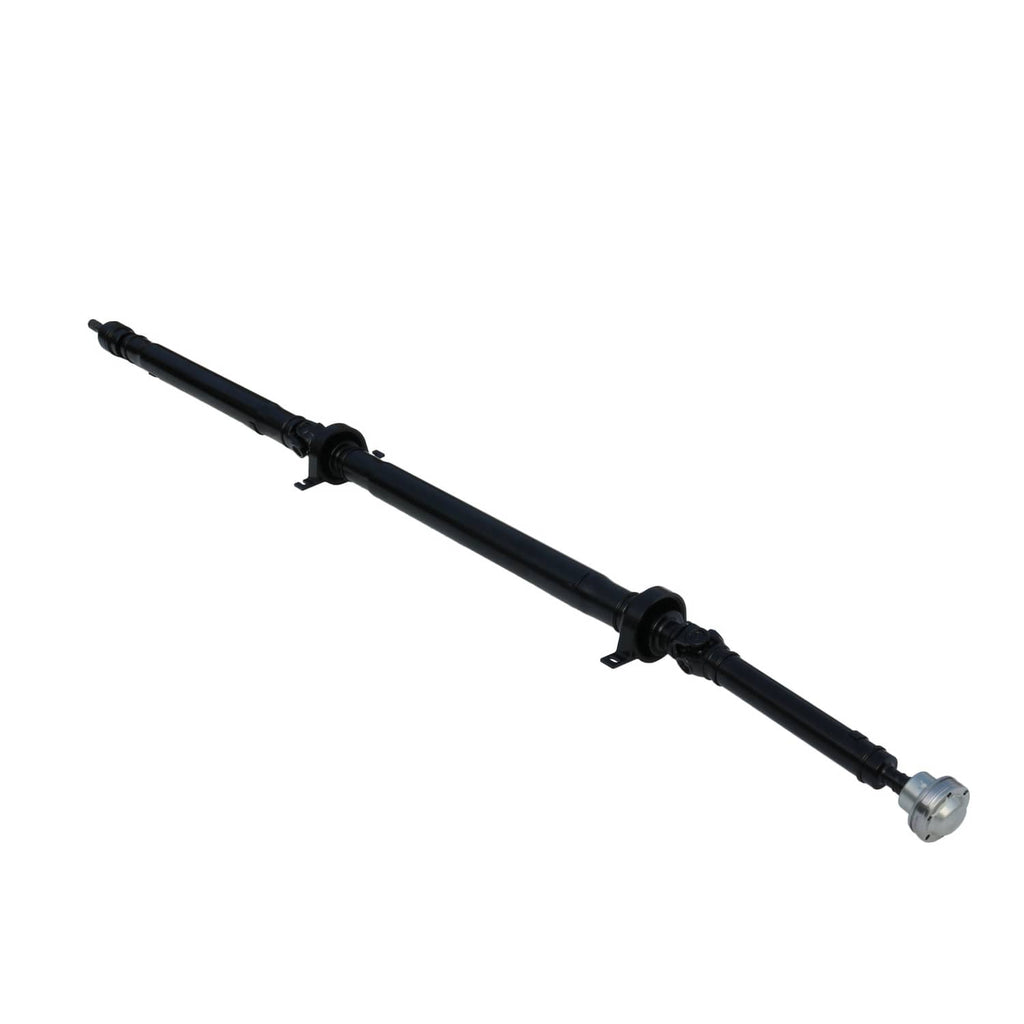 Rear driveshaft assembly with two mounting brackets, black tube, metal yoke end