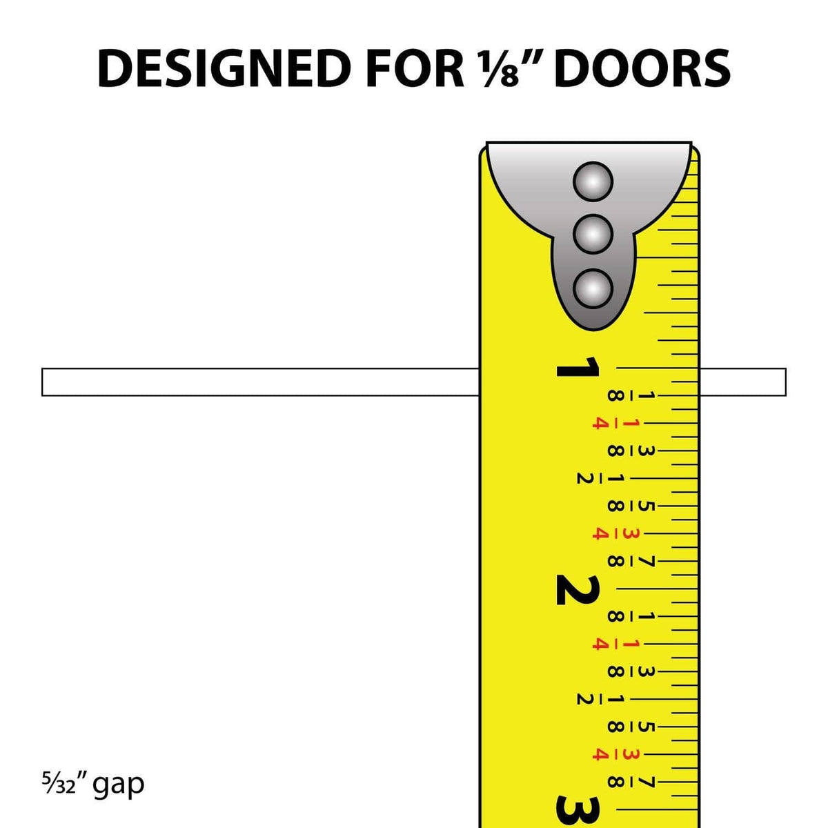 Designed for 1/8 in doors—sliding track clearance gauge illustration