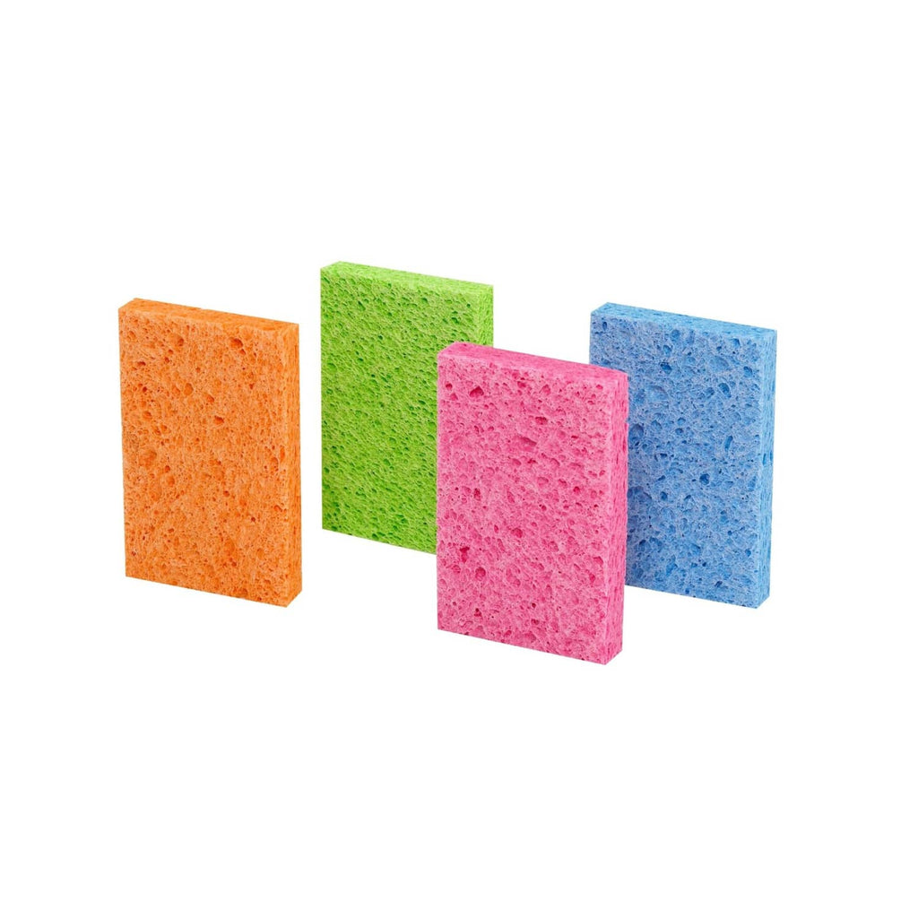 Assorted Scotch-Brite Ocelo sponge pads in blue, pink, green, and orange