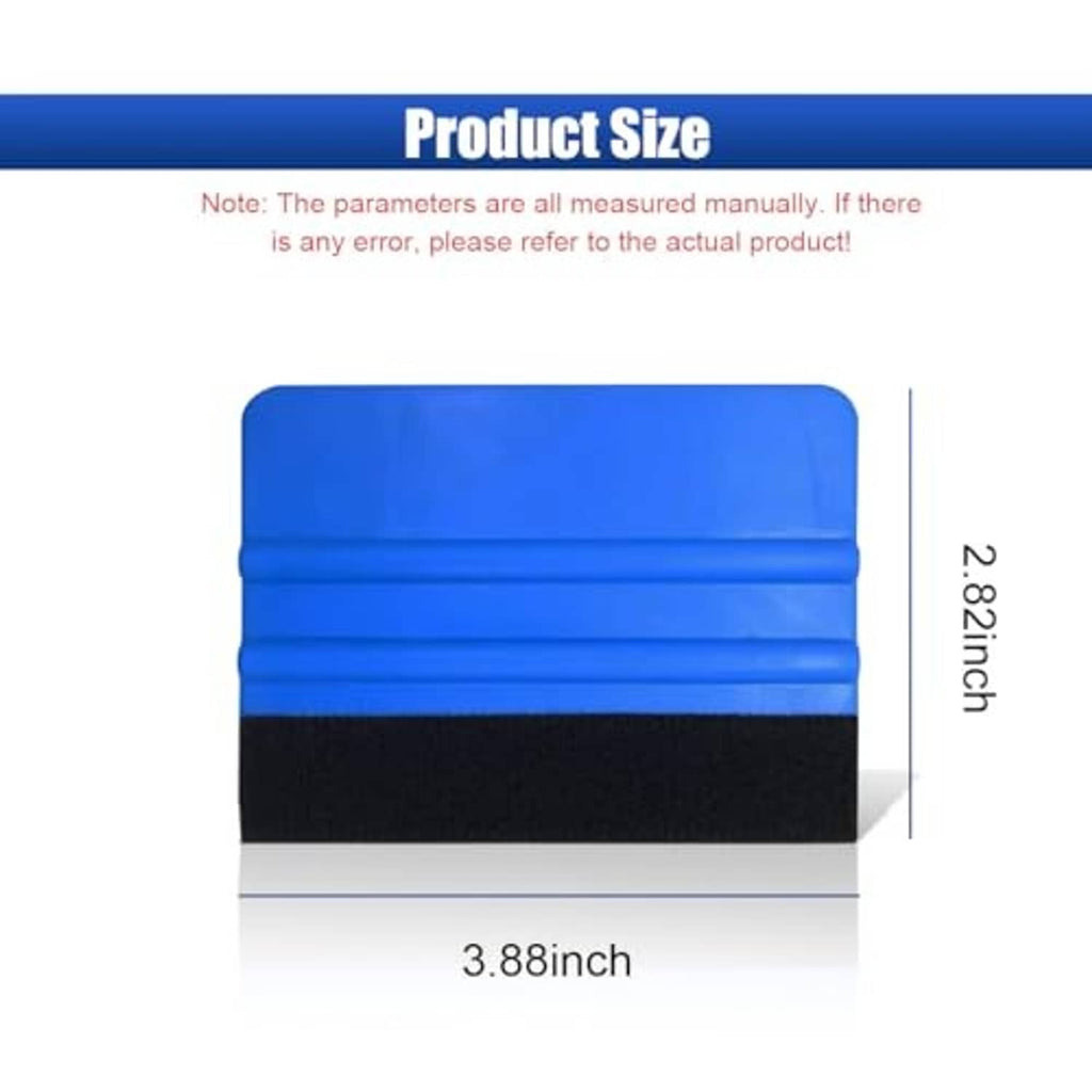 Blue plastic squeegee scraper with black felt edge, compact size