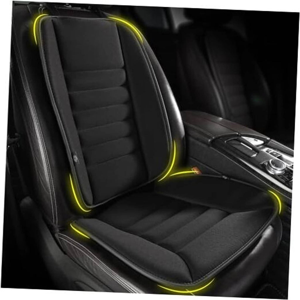 Black car seat cushion with back support pillow, contoured padded seat sections