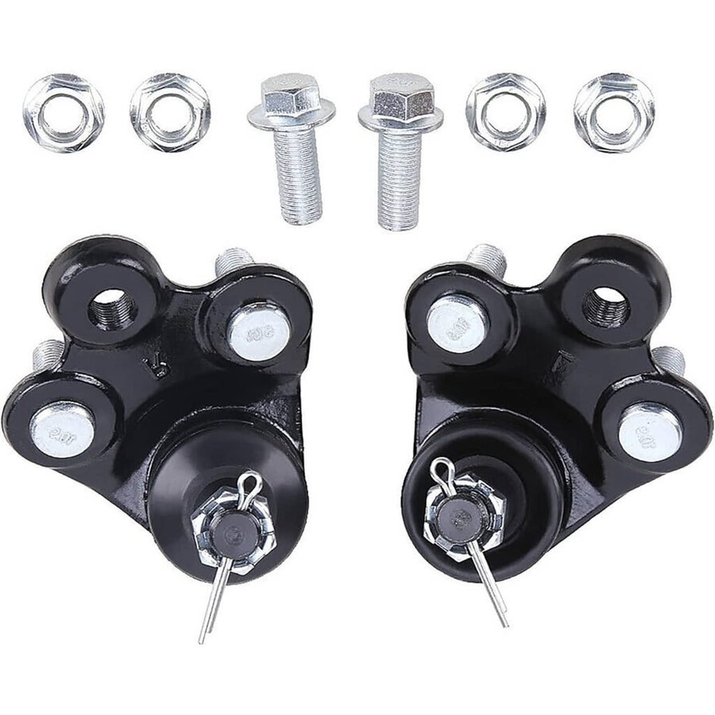 Lower control arm ball joints with mounting hardware: nuts and bolts, black/steel