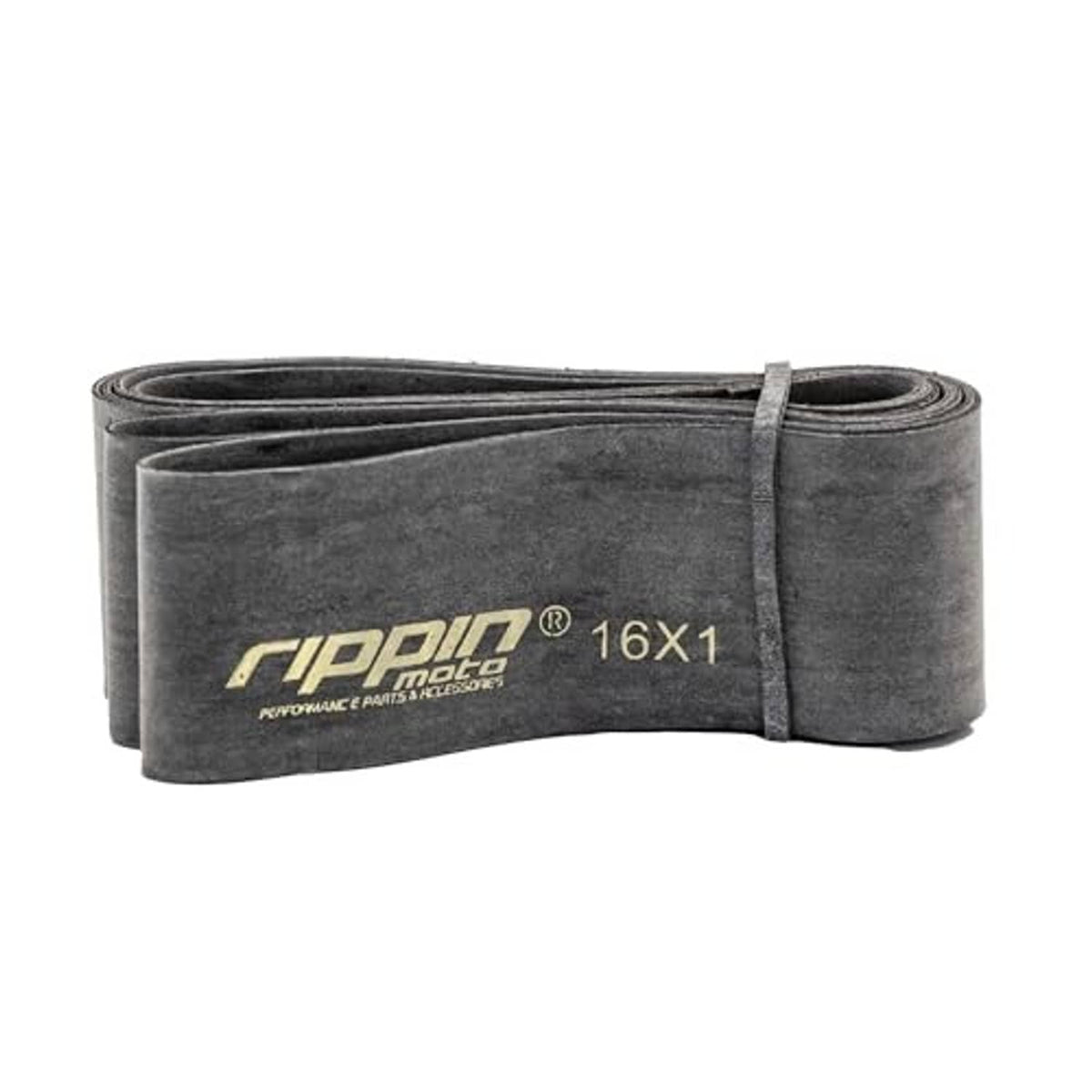 Gray 16x1 motorcycle rim strip roll with centered tie tab and Rippin 16X1 logo